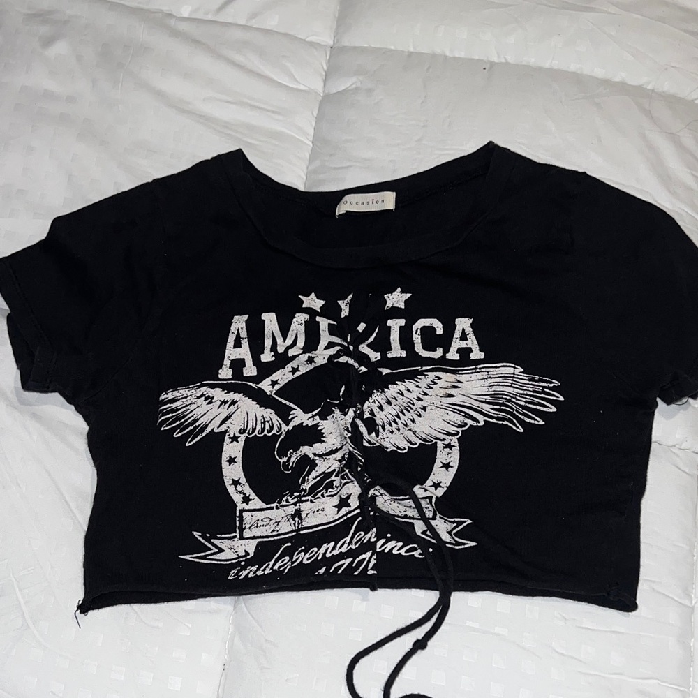 Occasion Black Crop Top with White Graphic